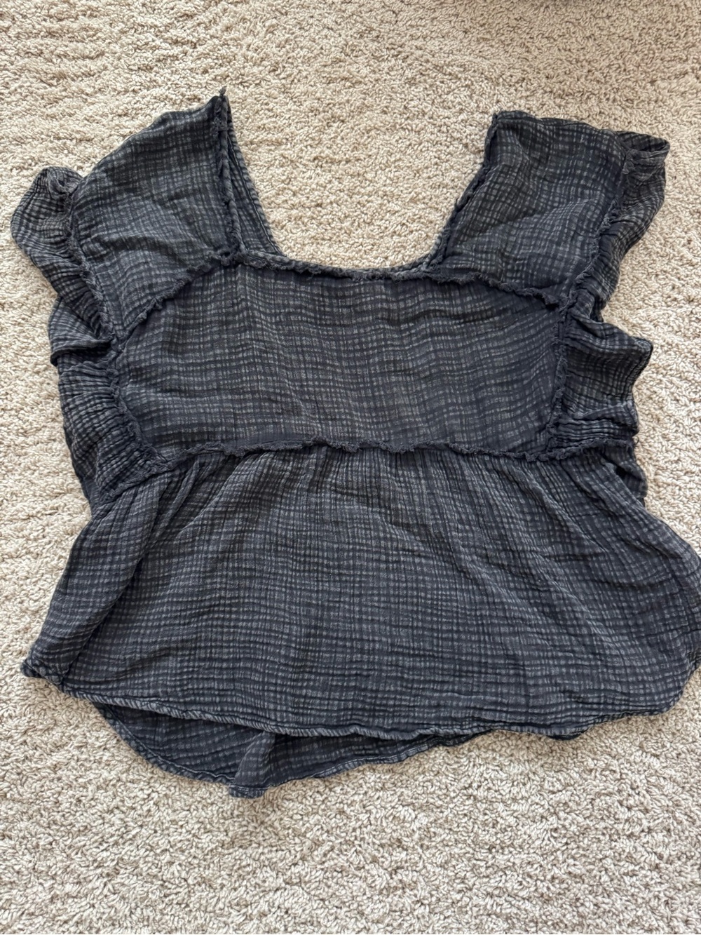 Anthropologie Black Crinkle Ruffle Sleeve Blouse
